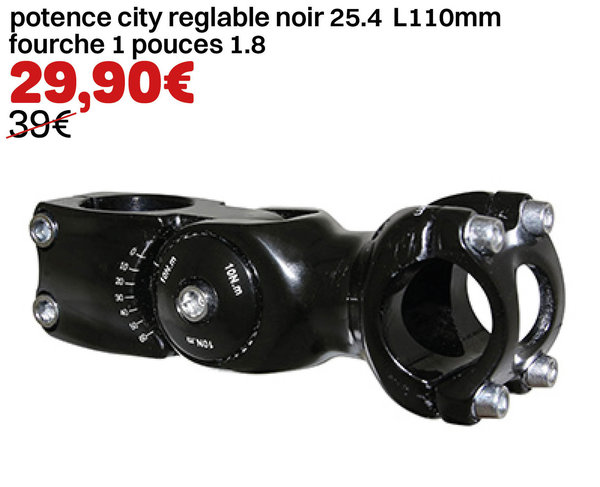 potence city reglable noir 25.4 L110mm fourche 1 pouces 1.8