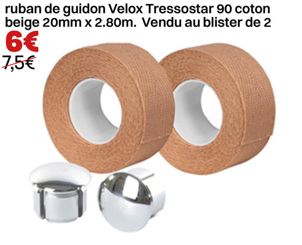ruban de guidon Velox Tressostar 90 coton beige 20mm x 2.80m. Vendu au blister de 2