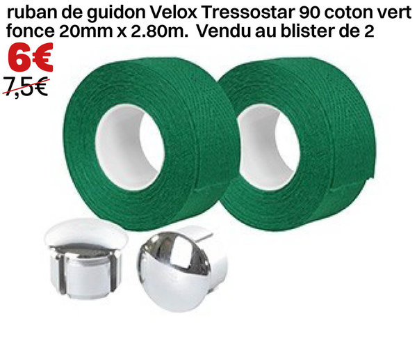 ruban de guidon Velox Tressostar 90 coton vert fonce 20mm x 2.80m. Vendu au blister de 2