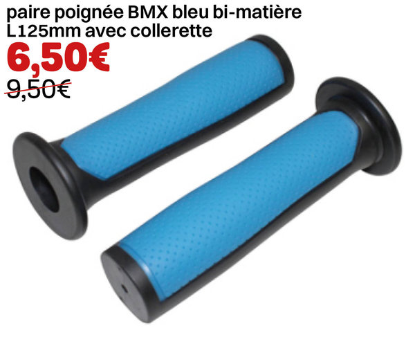 paire poignée BMX bleu bi-matière L125mm avec collerette