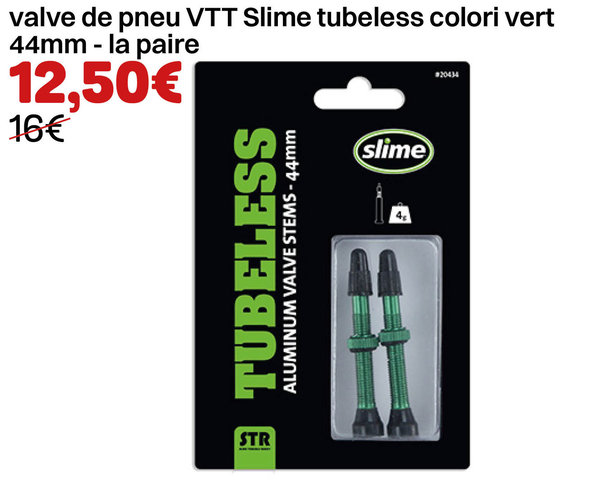 valve de pneu VTT Slime tubeless colori vert 44mm - la paire
