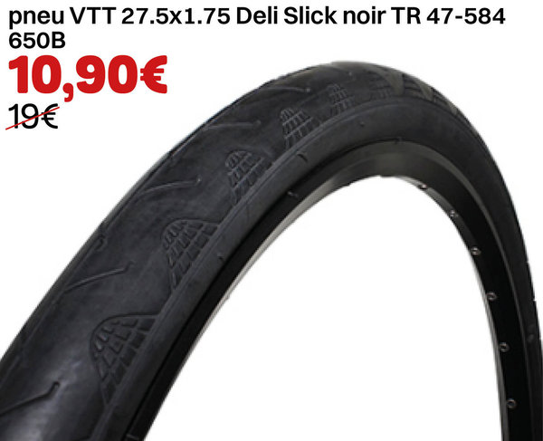 pneu VTT 27.5x1.75 Deli Slick noir TR 47-584 650B
