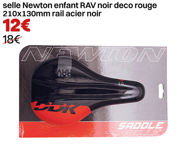 selle Newton enfant RAV noir deco rouge 210x130mm rail acier noir