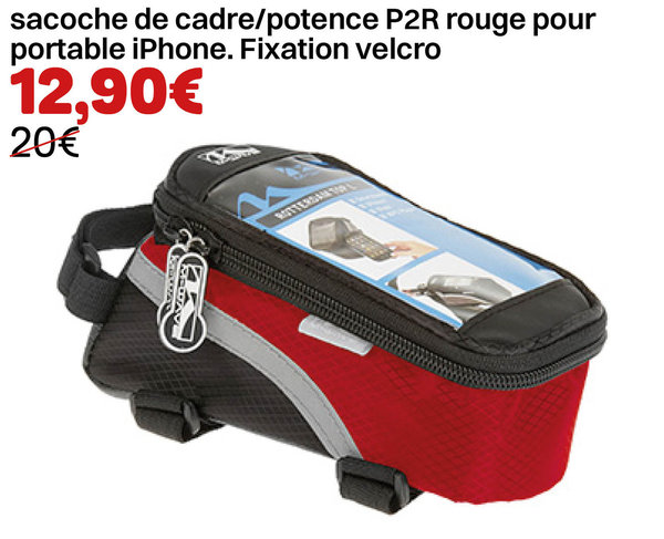 sacoche de cadre/potence P2R rouge pour portable iPhone. Fixation velcro