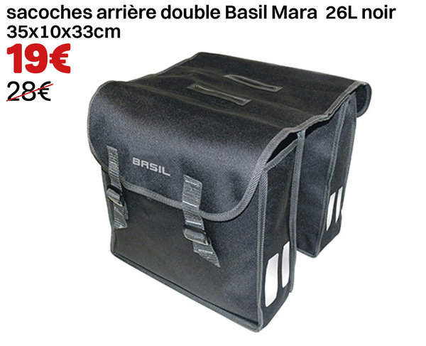 sacoches arrière double Basil Mara 26L noir 35x10x33cm