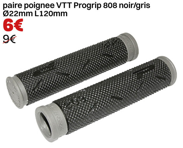 paire poignee VTT Progrip 808 noir/gris Ø22mm L120mm