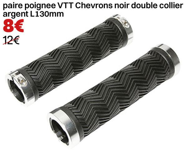 paire poignee VTT Chevrons noir double collier argent L130mm