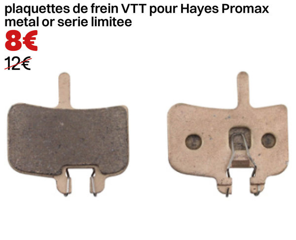 plaquettes de frein VTT pour Hayes Promax metal or serie limitee