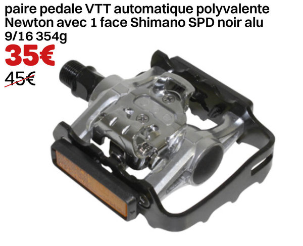 paire pedale VTT automatique polyvalente  avec 1 face Shimano SPD noir alu 9/16 354g