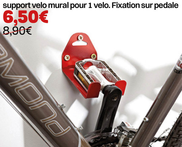 support velo mural pour 1 velo. Fixation sur pedale