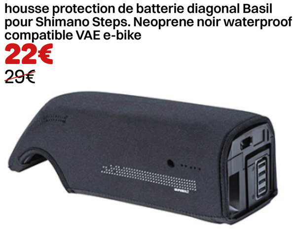 housse protection de batterie diagonal Basil pour Shimano Steps. Neoprene noir waterproof compatible
