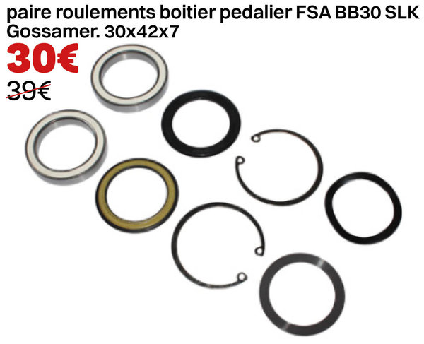 paire roulements boitier pedalier FSA BB30 SLK Gossamer. 30x42x7