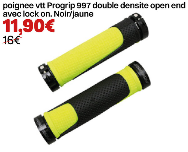 poignee vtt Progrip 997 double densite open end avec lock on. Noir/jaune