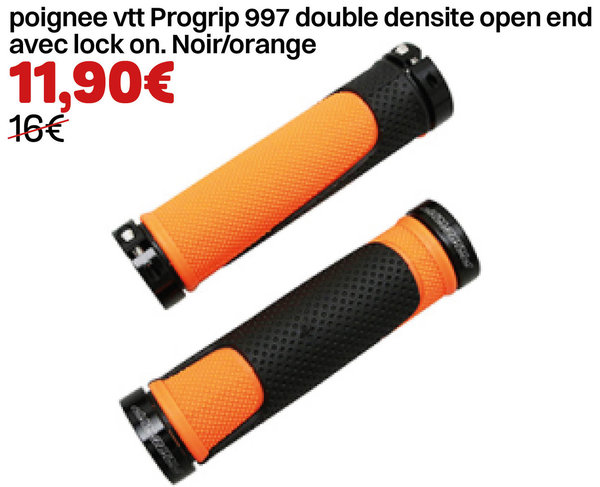 poignee vtt Progrip 997 double densite open end avec lock on. Noir/orange